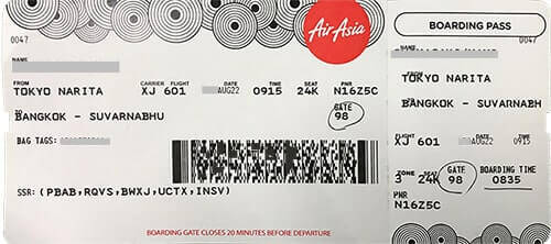AirAsiaの紙のボーディングパス